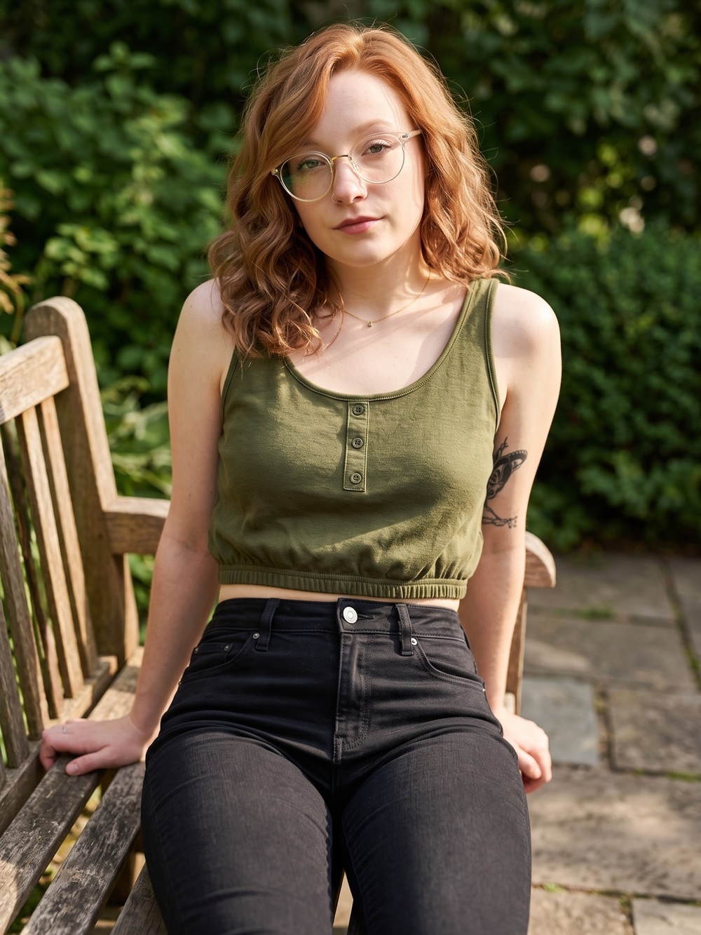 ☀️ No Boundaries • Olive Green Cropped Tank Top • Womens XS 0-2